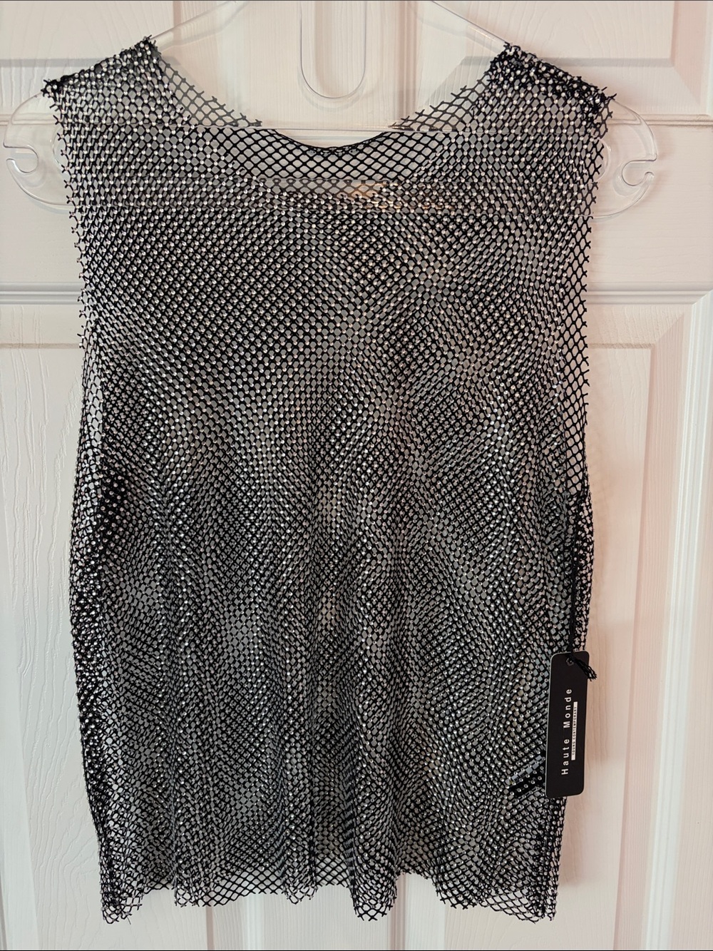 Black Metallic Rhinestone Mesh Sleeveless Top